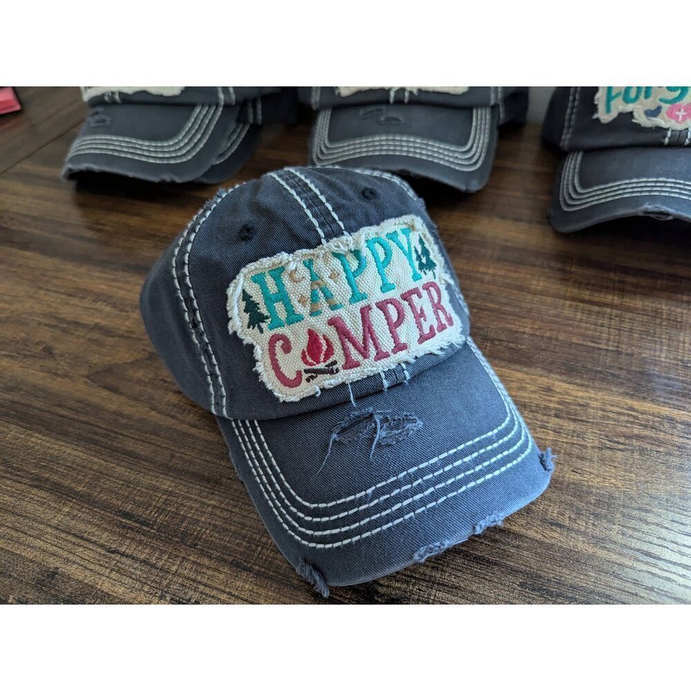 Ladies Black Happy Camper Baseball Hat - Picture 5 of 7